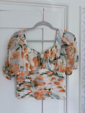 Abercrombie & Fitch Orange Blossom & Blue Floral Blouse Top